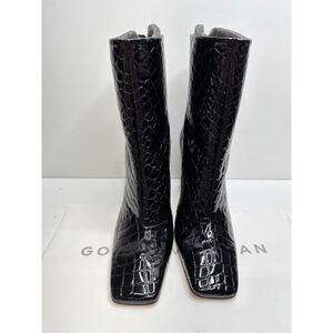 Good American Boots Size 9 Black Square Toe Croc Embossed Ankle Booties NEW